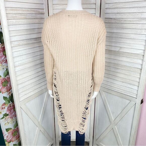 Fashion Nova Distressed Shredded Long Sweater Tan Medium Pullover - Picture 4 of 11
